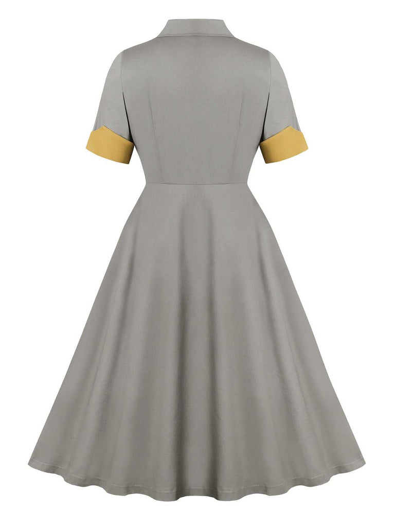 Gray 1950s Lapel Pocketed Swing Dress: where 1950s romance meets her modern spirit