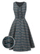 Gray 1950s Plaid V-Neck Sleeveless Ruffled Dress - vintage dress, retro fashion, rockabilly