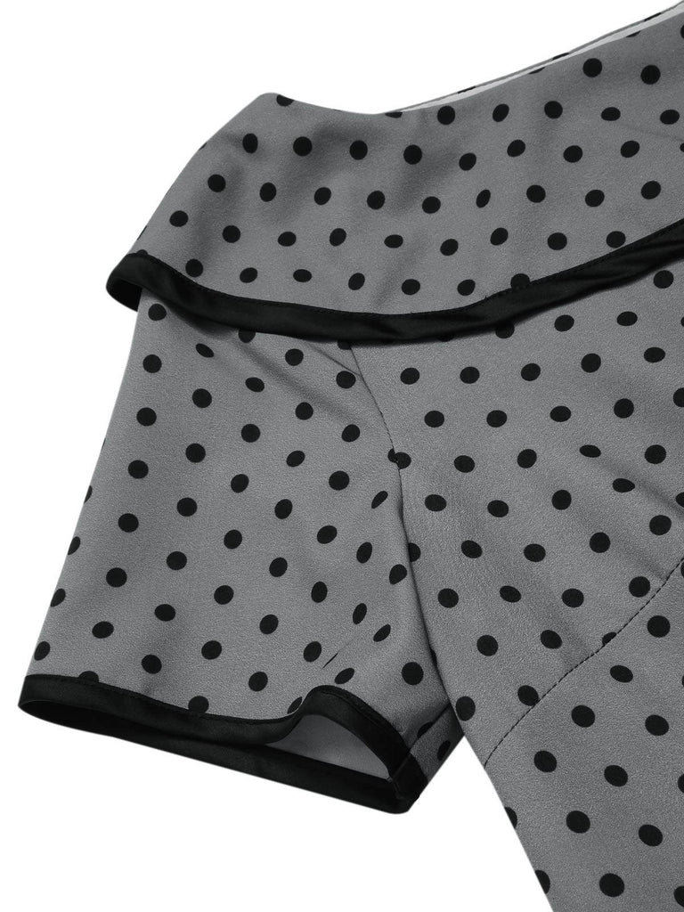 Gray 1960s Boat Neck Polka Dots Pencil Dress - vintage dress, retro fashion