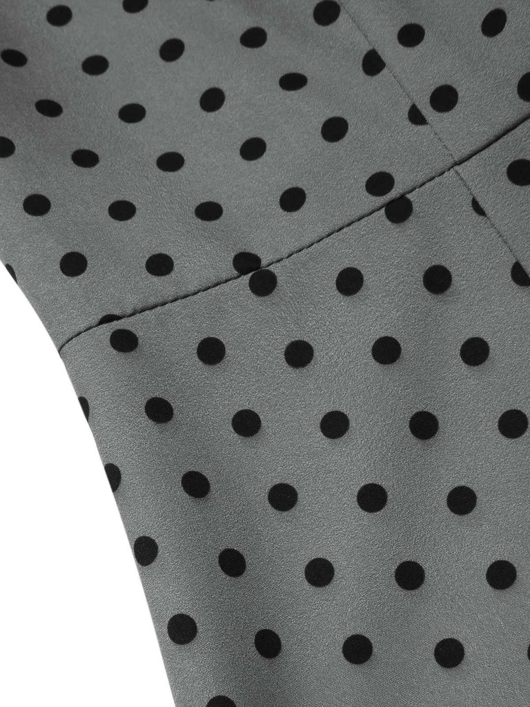 Gray 1960s Boat Neck Polka Dots Pencil Dress - vintage dress, retro fashion