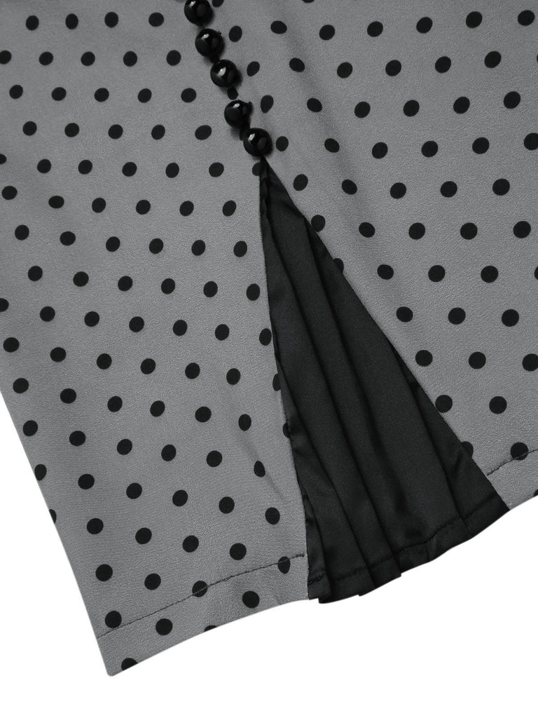 Gray 1960s Boat Neck Polka Dots Pencil Dress - vintage dress, retro fashion