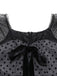 Gray 1960s Bowknot Mesh Patchwork Polka Dot Dress - vintage dress, retro fashion