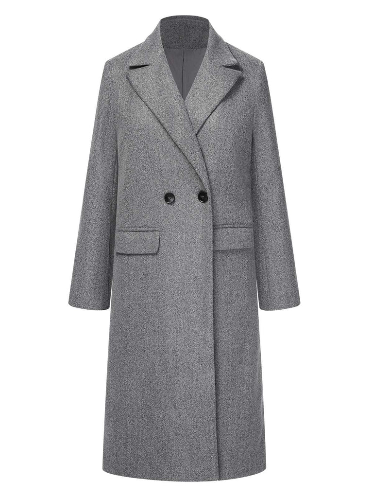 Gray 1960s Over Knee Lapel Coat, vintage coat, retro outerwear - perfect for women who love vintage and retro fashion