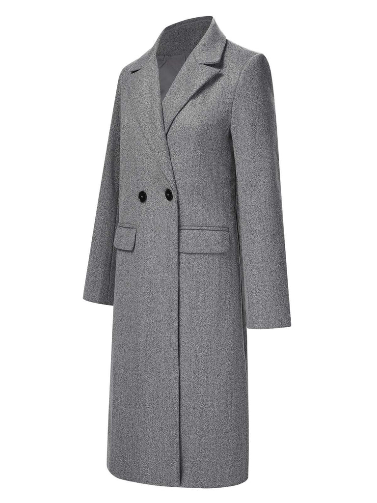 Gray 1960s Over Knee Lapel Coat, vintage coat, retro outerwear - perfect for women who love vintage and retro fashion