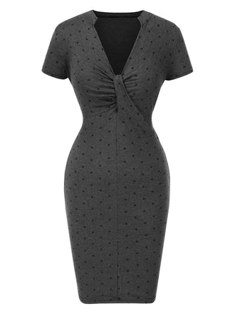 Gray 1960s Polka Dots V-Neck Bodycon Dress, vintage dress, retro fashion - perfect for women who love vintage and retro fashion