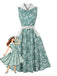 Gray Green 1950s Floral V Neck Belted Dress 2