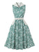 Gray Green 1950s Floral V Neck Belted Dress 3