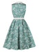 Gray Green 1950s Floral V Neck Belted Dress 4