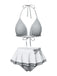 Gray & White 1940s Gingham Plaid Bow Halter Swimsuit: 1940s Riviera elegance, reimagined for her