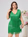 This Green 1920s V-Neck Tassels Flapper Dress wraps her in 1920s elegance, one twirl at a time