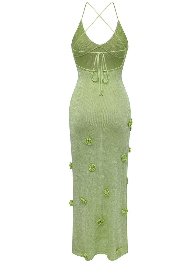 Green Crochet Knit Cover-Up Dress