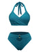 Green 1930s Cut-out Halter Lace-up Bikini Set - vintage fashion, retro style
