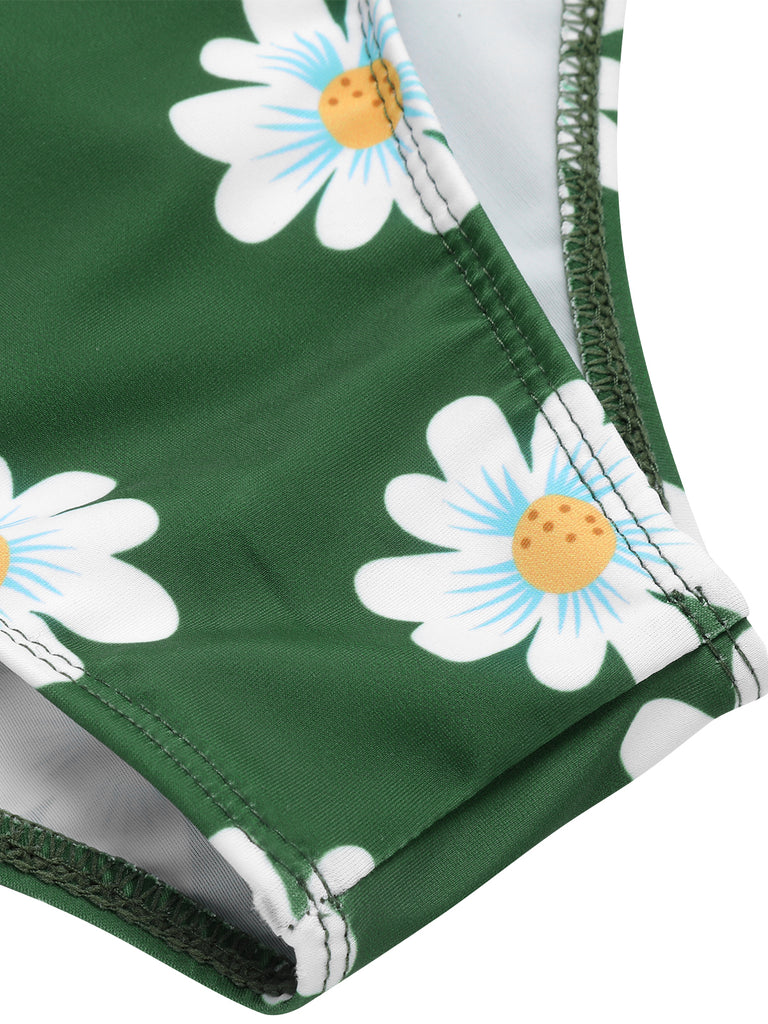 Green 1930s Daisy Halter Swimsuit, vintage swimsuit, pin-up swimwear - perfect for women who love vintage and retro fashion