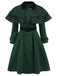 Green 1930s Double-Breasted Belted Coat With Cape - vintage fashion, retro style