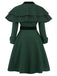 Green 1930s Double-Breasted Belted Coat With Cape - vintage fashion, retro style