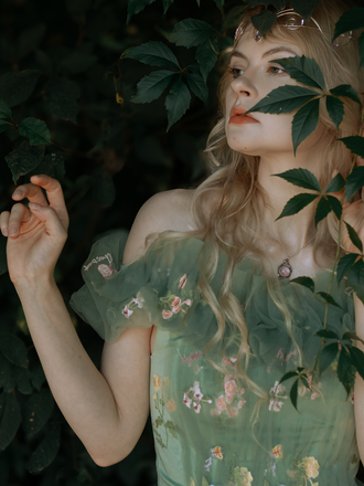 Green 1930s Floral Embroidered Mesh Strapless Dress, vintage dress, retro fashion - vintage inspired fashion