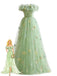 Green 1930s Floral Embroidered Mesh Strapless Dress - vintage dress, retro fashion, elegant style for vintage lovers