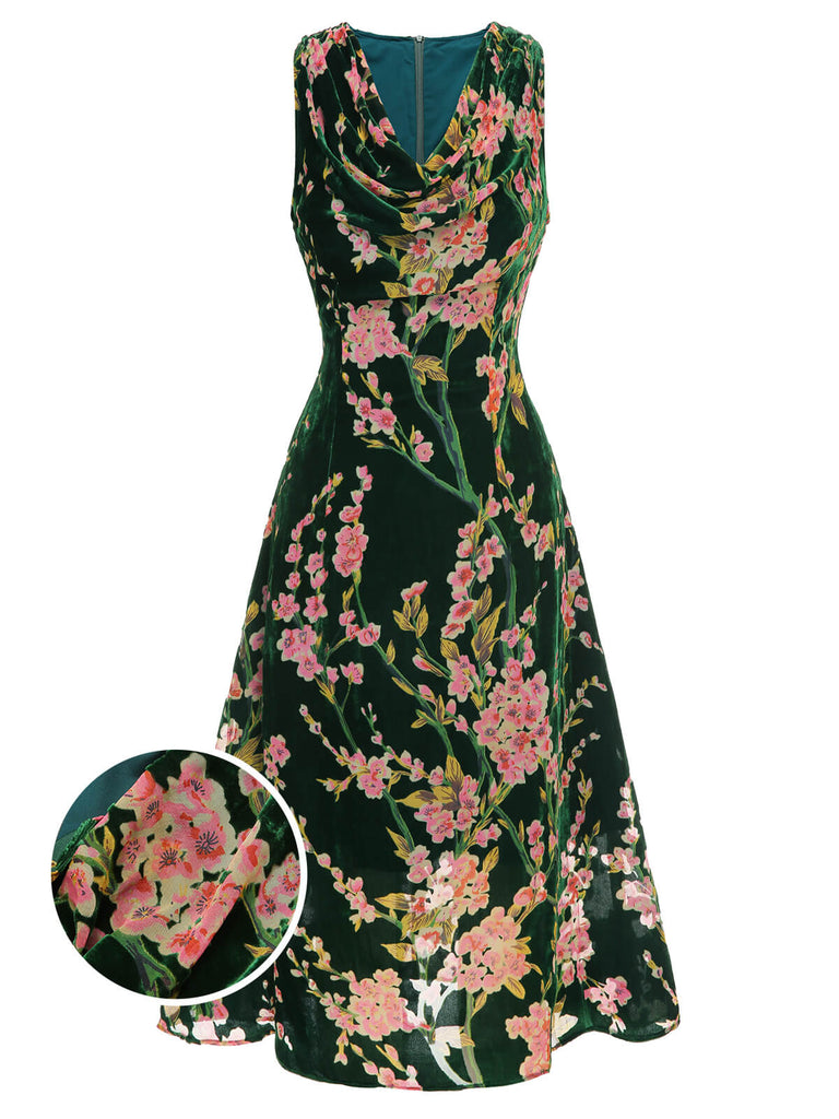 Green 1930s Floral Velvet Sleeveless Dress Green 1930s Floral Velvet Sleeveless Dress