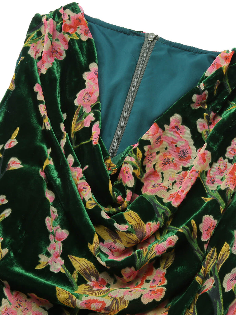 Green 1930s Floral Velvet Sleeveless Dress, vintage dress, retro fashion, floral print - perfect for women who love vintage and retro fashion