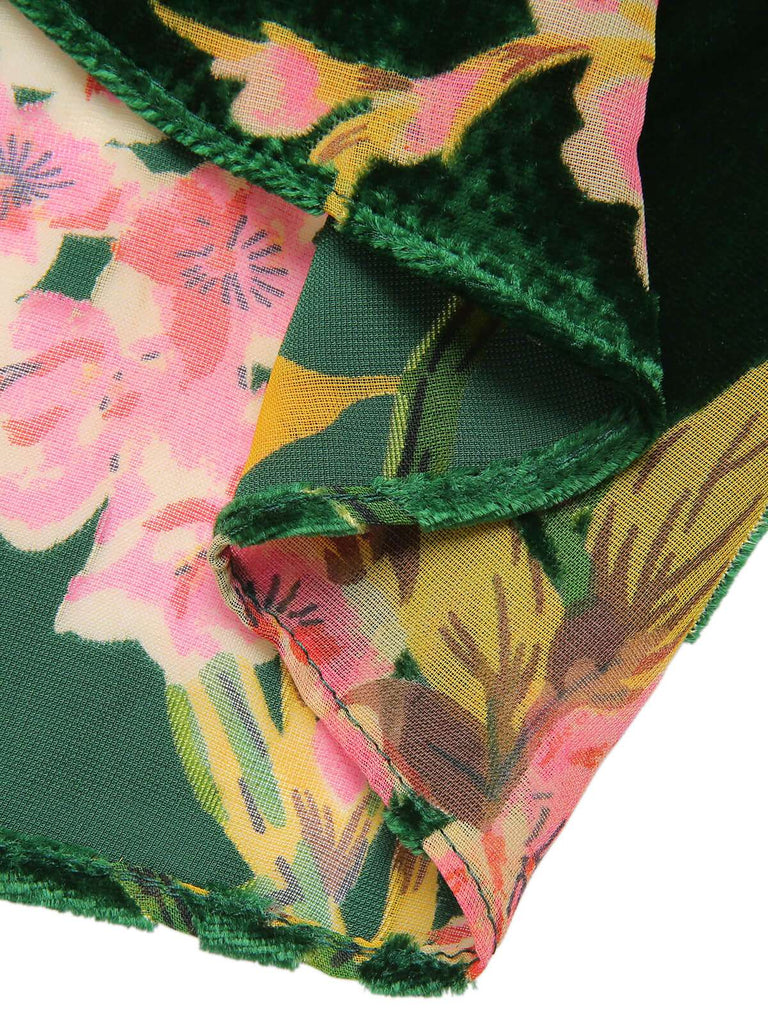 Green 1930s Floral Velvet Sleeveless Dress, vintage dress, retro fashion, floral print - perfect for women who love vintage and retro fashion