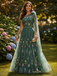 Green 1930s One-Shoulder Floral Embroidered Tulle Maxi Dress, vintage dress, retro fashion, floral print - perfect for women who love vintage and retro fashion