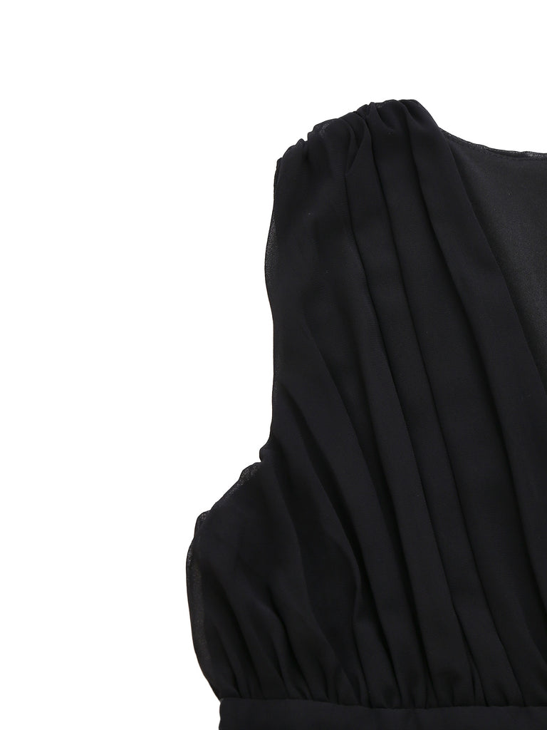 Green 1930s Sequin Deep V Tulle Sleeveless Dress - vintage dress, retro fashion