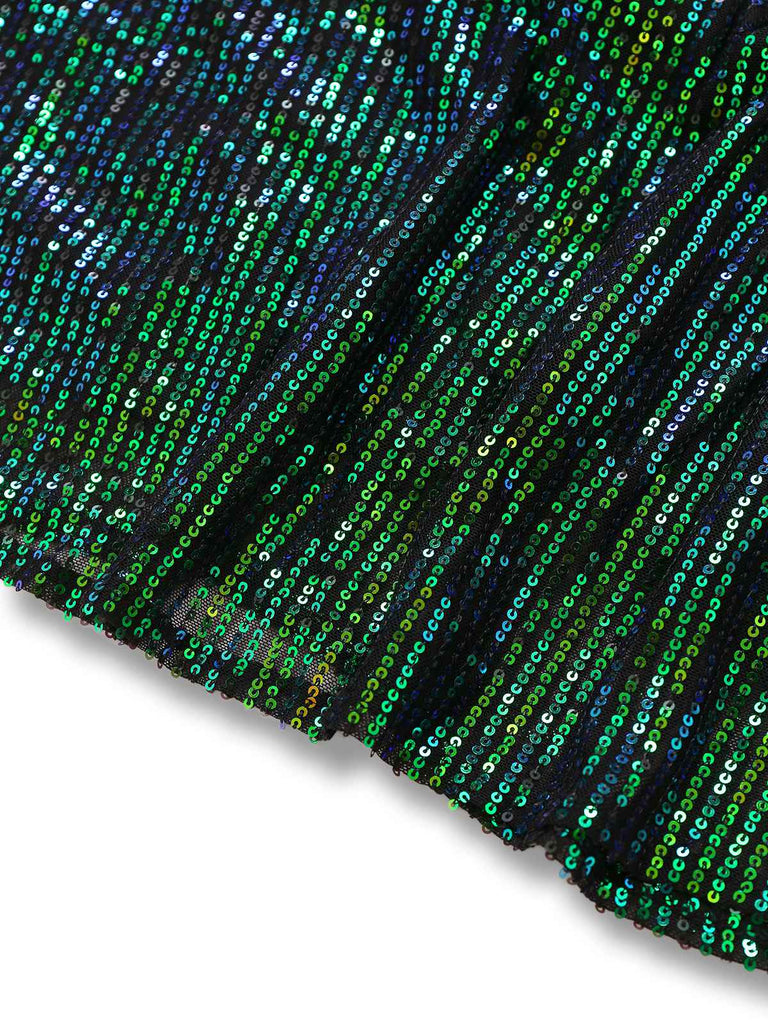 Green 1930s Sequin Deep V Tulle Sleeveless Dress - vintage dress, retro fashion