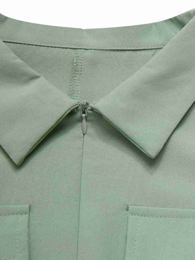 Green 1930s Shirt Collar Belted Jumpsuit, vintage romper, retro jumpsuit - perfect for women who love vintage and retro fashion