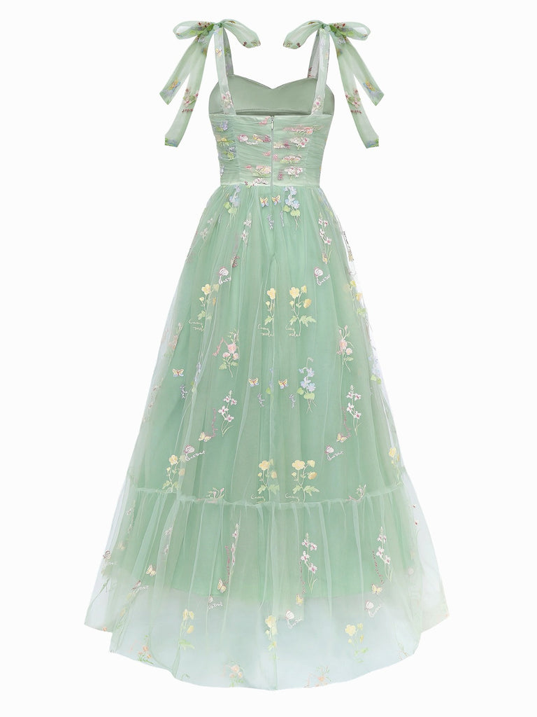 A-Line Floral Embroidery Tulle Prom Dress with Straps