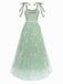 Green 1930s Shoulder Tie Embroidered Floral Mesh Dress, vintage dress, retro fashion, floral print - perfect for women who love vintage and retro fashion