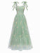 Green 1930s Shoulder Tie Embroidered Floral Mesh Dress, vintage dress, retro fashion, floral print - perfect for women who love vintage and retro fashion