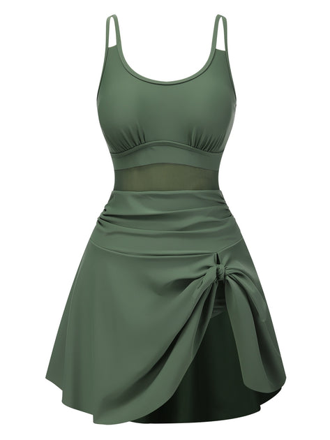 bathing suit dress Olive Green Mesh Cutout Swim Full skirted bottom with Maternity Photoshoot Dresses Size:29 Fall Womens Dressy Casual