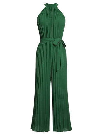 She finds her 1930s story in this Green 1930s Solid Pleated Halter Jumpsuit