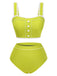 She's wearing Green 1930s Strap High Waist Button Swimsuit and the whole beach remembers the 1930s