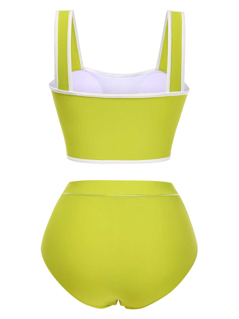 This Green 1930s Strap High Waist Button Swimsuit carries 1930s vacation dreams in every stitch