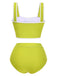 This Green 1930s Strap High Waist Button Swimsuit carries 1930s vacation dreams in every stitch