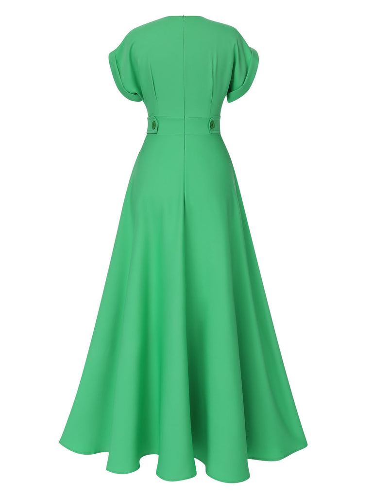 Green 1930s Temperament V-Neck Solid Dress, vintage dress, retro fashion - perfect for women who love vintage and retro fashion