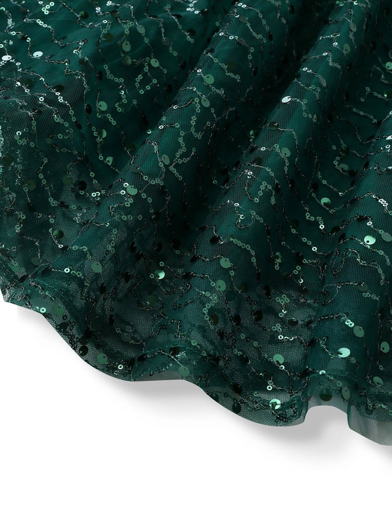 knee length dresses for ladies Green 1930s Twisted Sequin Mesh Dress