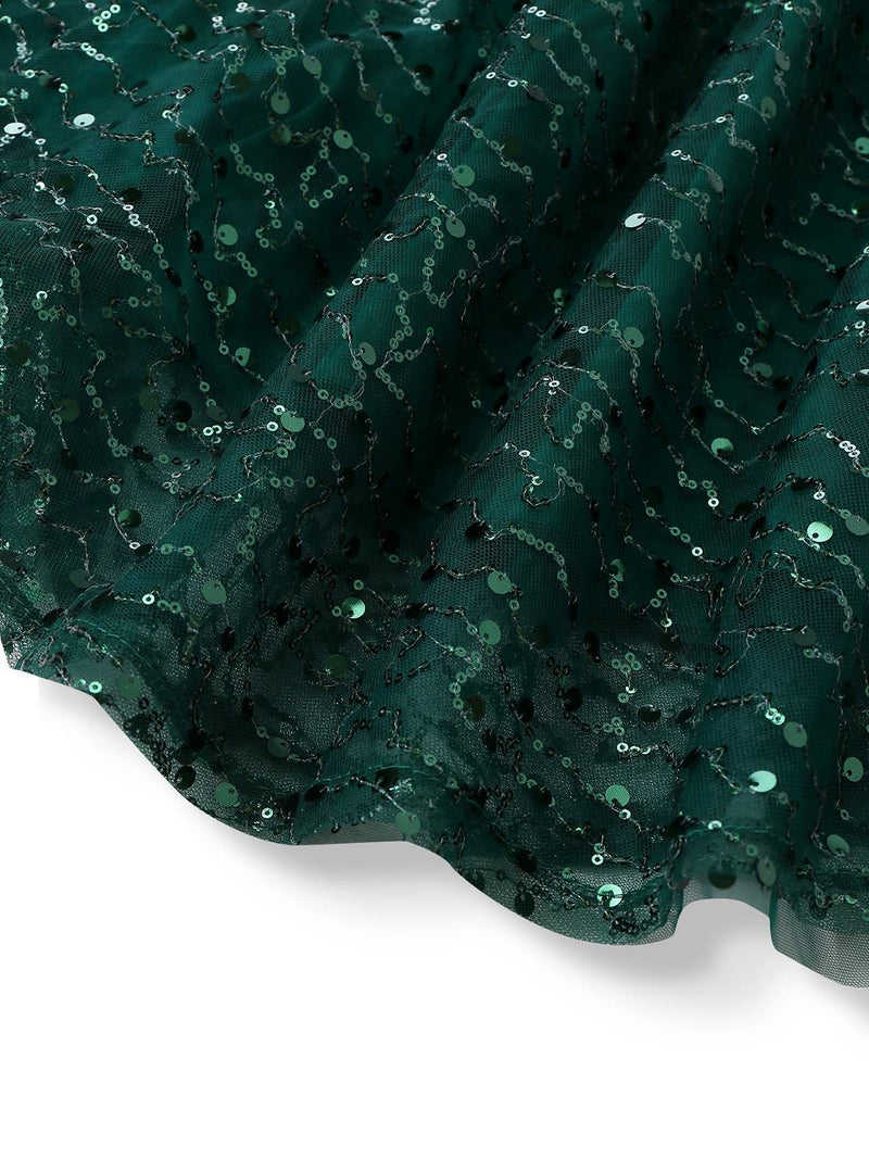 A-Line Cocktail Dress Emerald Green Sequin V-Neck Dress 2026 With Sparkling Tulle Overlay and Tea-Length Hem