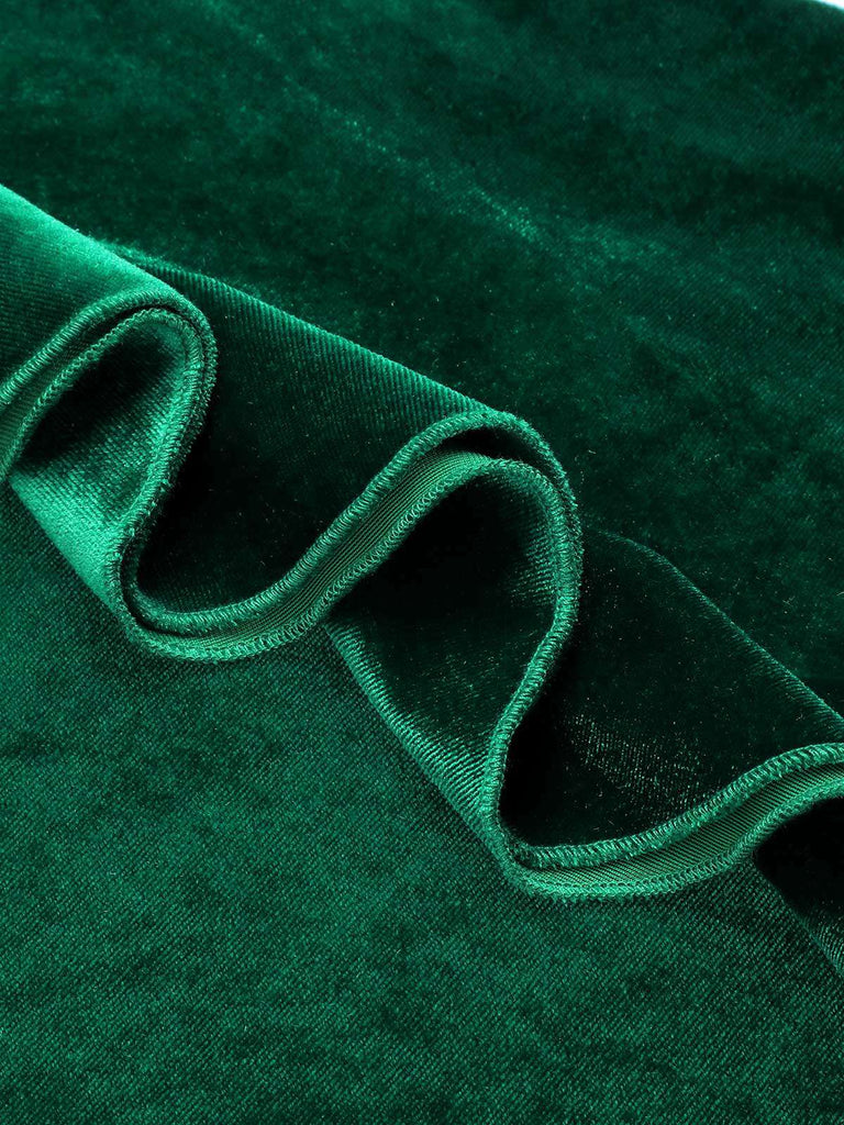 Green 1930s Velvet Off-Shoulder Ruffle-Trim Mermaid Dress, vintage dress, retro fashion - perfect for women who love vintage and retro fashion