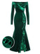 Green 1930s Velvet Off-Shoulder Ruffle-Trim Mermaid Dress, vintage dress, retro fashion - perfect for women who love vintage and retro fashion