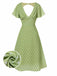 She slips into this Green 1940s Back Hollow-Out Polka Dots Dress and suddenly it's a 1940s daydream