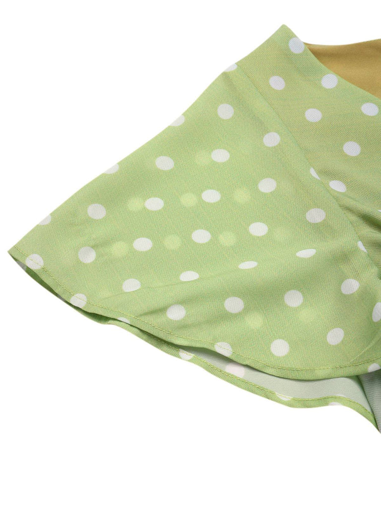 Green 1940s Back Hollow-Out Polka Dots Dress | Retro Stage Green 1940s Back Hollow-Out Polka Dots Dress | Retro Stage