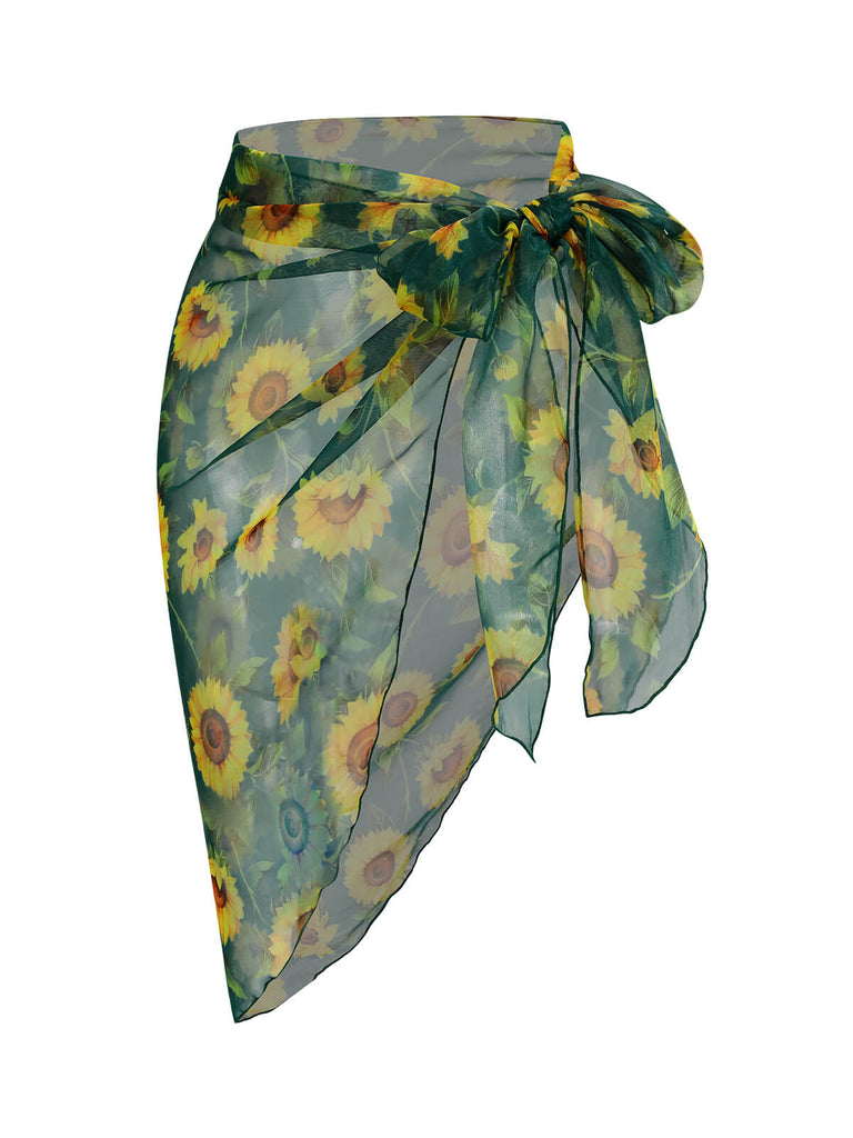 Green 1940s Chiffon Sunflowers Cover-up, vintage fashion, retro style - perfect for women who love vintage and retro fashion