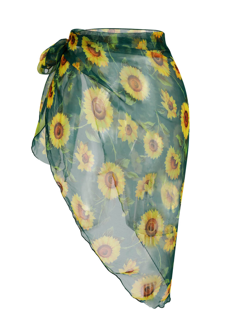 Green 1940s Chiffon Sunflowers Cover-up, vintage fashion, retro style - perfect for women who love vintage and retro fashion