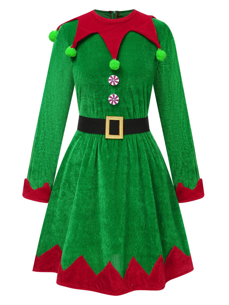 Green 1940s Christmas Elf Dress Set - vintage dress, retro fashion