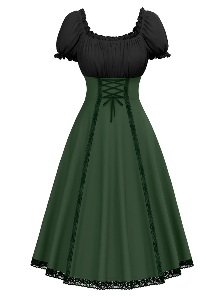 Green 1940s Colorblock Lace-Up Dress - vintage dress, retro fashion