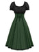 Green 1940s Colorblock Lace-Up Dress - vintage dress, retro fashion