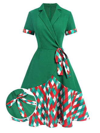 She slips into this Green 1940s Colorful Plaid Notched Collar Dress and suddenly it's a 1940s daydream