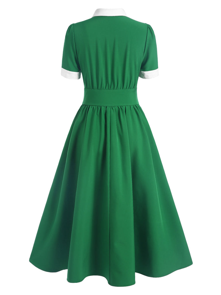 Green 1940s Contrast Shirt Collar Dress | Retro Stage Green 1940s Contrast Shirt Collar Dress | Retro Stage